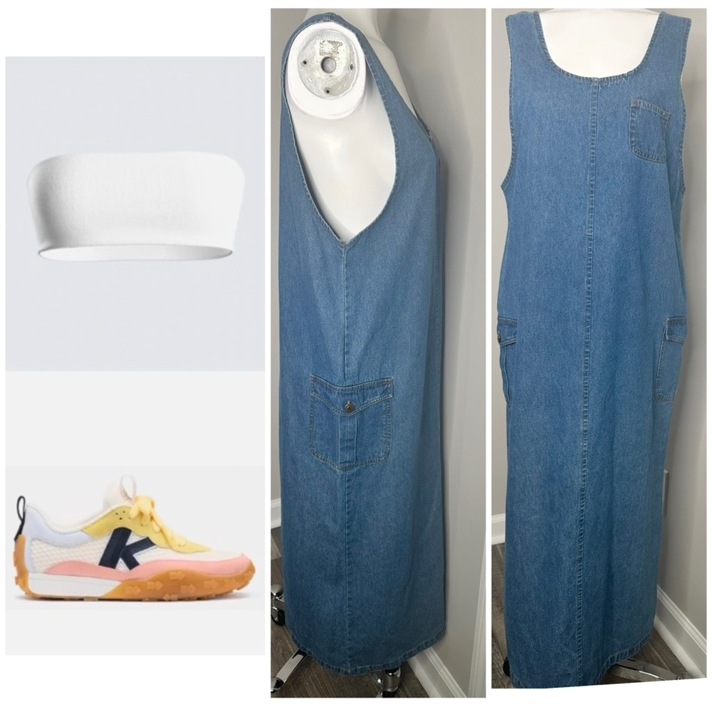 PREMIER INTERNATIONAL DENIM VINTAGE DRESS W/ POCKETS- PRELOVED - MEDIUM